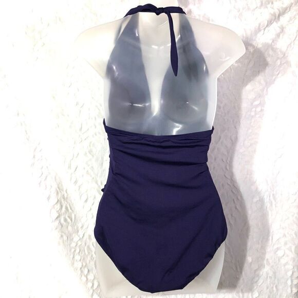 Gap halter swimsuit one piece wrap ruched low cut medium EUC purple - Picture 2 of 12